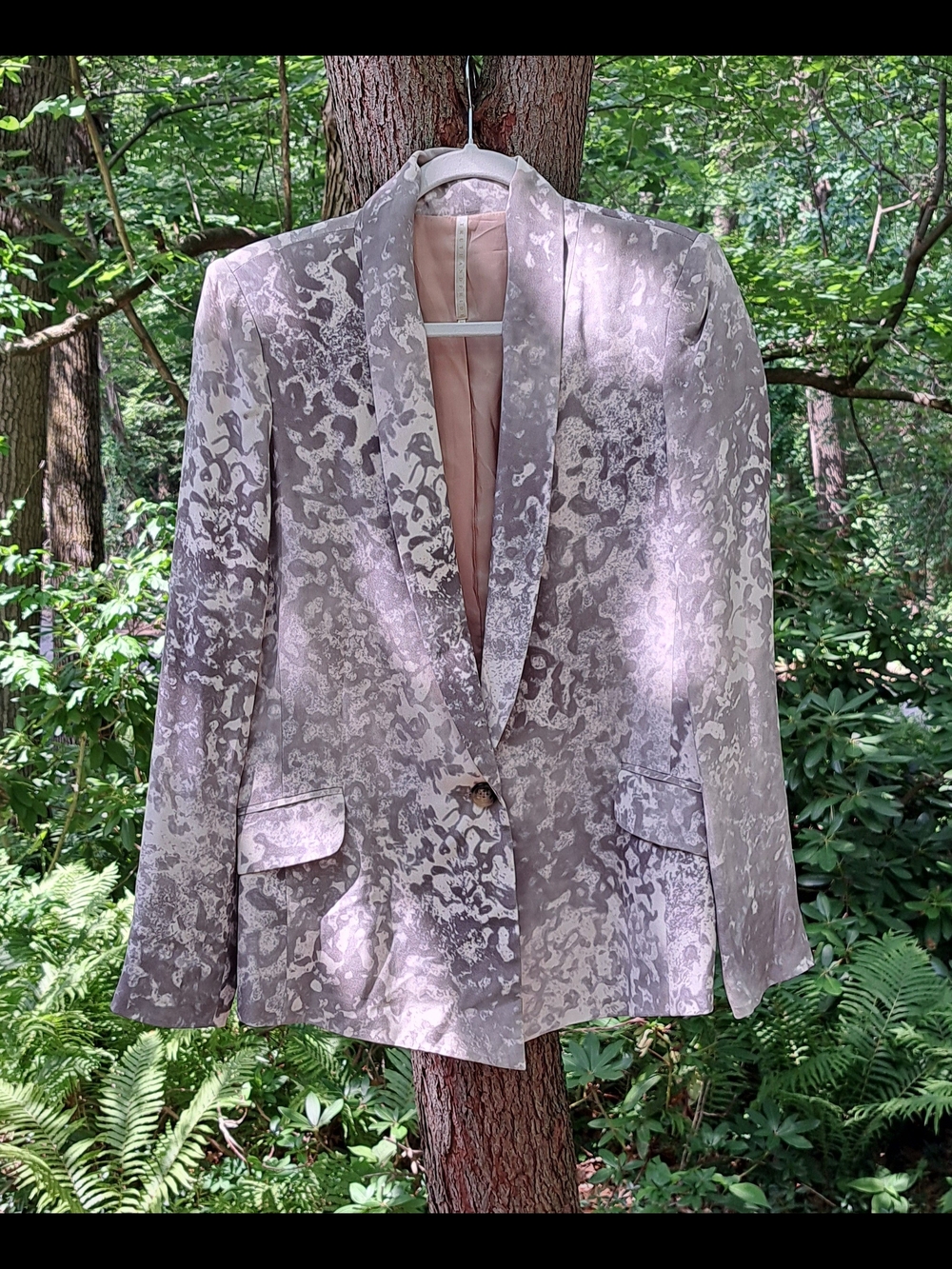 Truth And Pride Silk Tan And  Cream Print Blazer